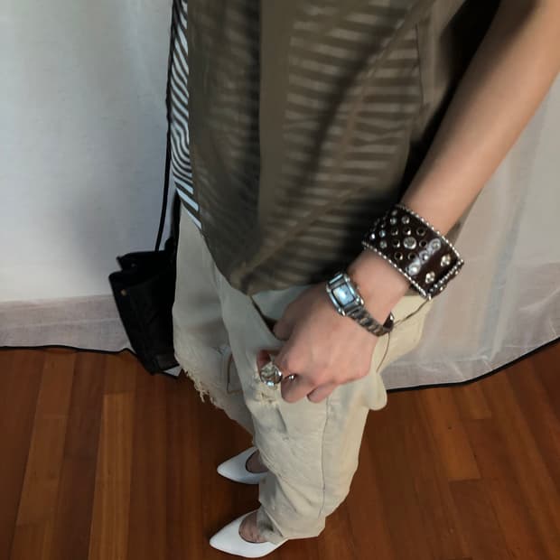 stud leather bangle