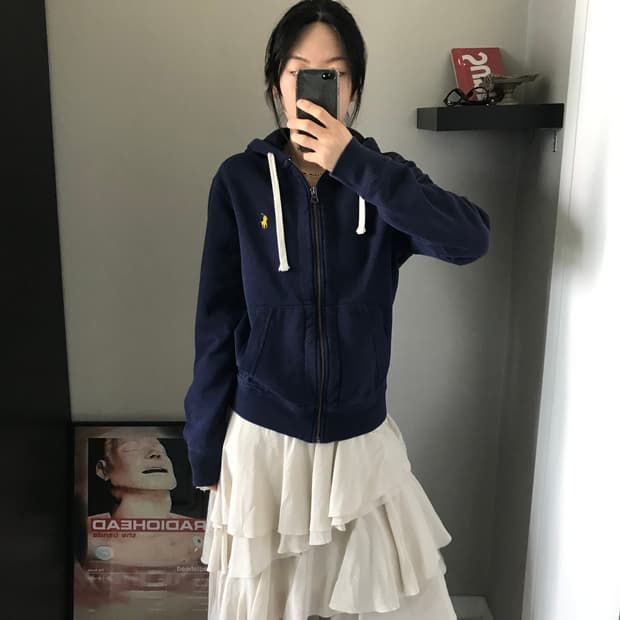 폴로 랄프로렌 포니 로고 헤비 써멀 네이비 후드집업