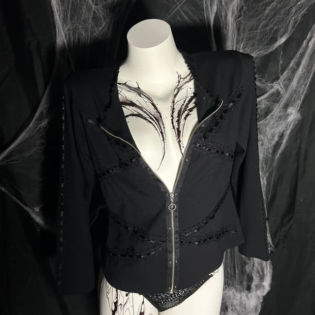 black lace zip up