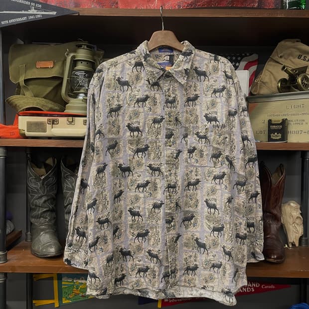 펜들턴 빈티지 순록 애니멀 패턴 플란넬 버튼업 셔츠 N295