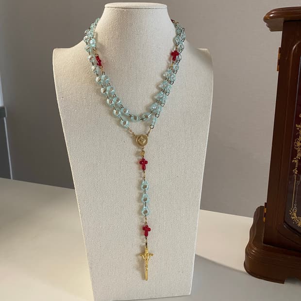 빈티지 태아 묵주 목걸이