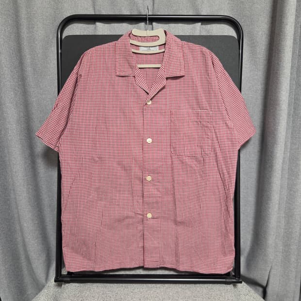 90s 일본제 반팔 체크 셔츠 L-XL(100-105)