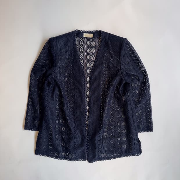 Navy Floral Lace Sheer Cardigan