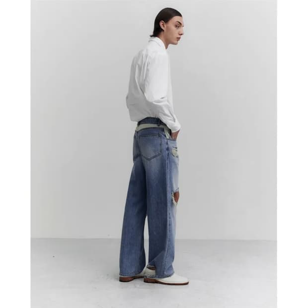 라그랑지 DESTROYED DENIM PANTS BLUE