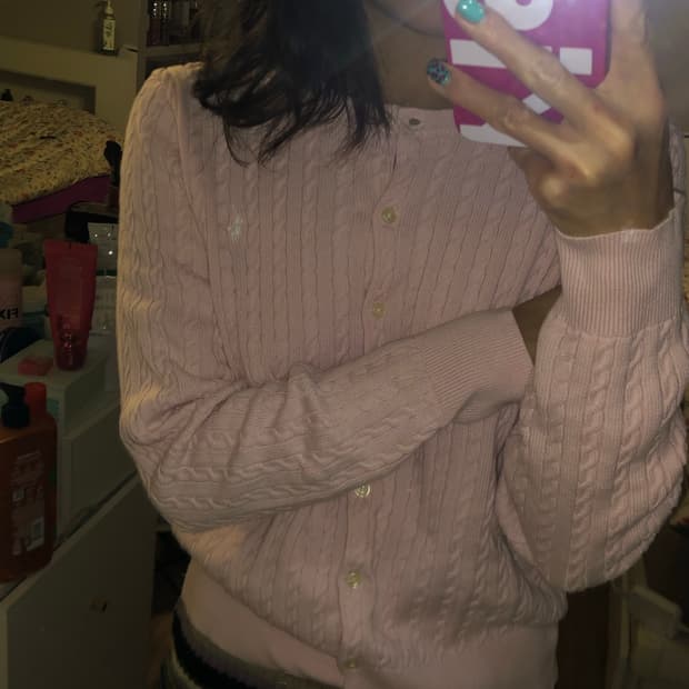 폴로 걸즈 가디건 핑크