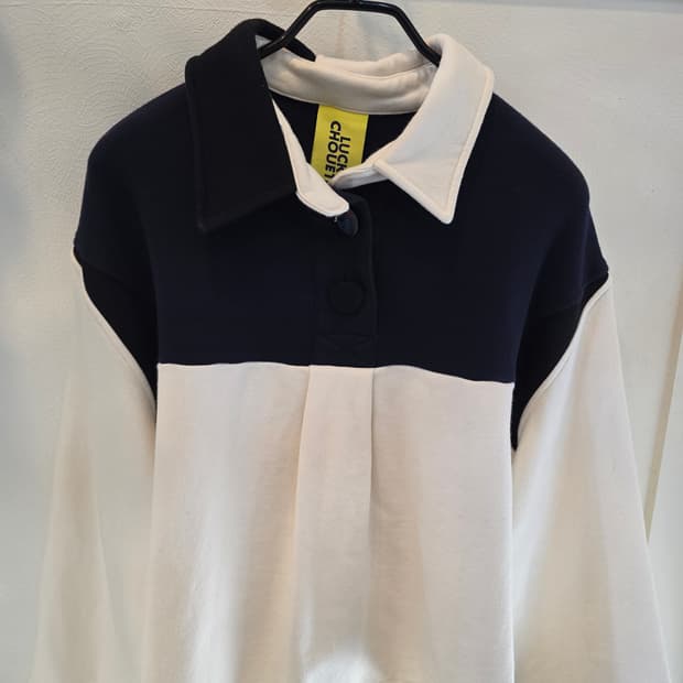 럭키슈에뜨 크롭기장 배색  티셔츠