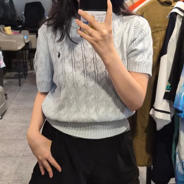 [NO.9] 폴로 꽈배기 반팔 니트 연하늘(연소라)