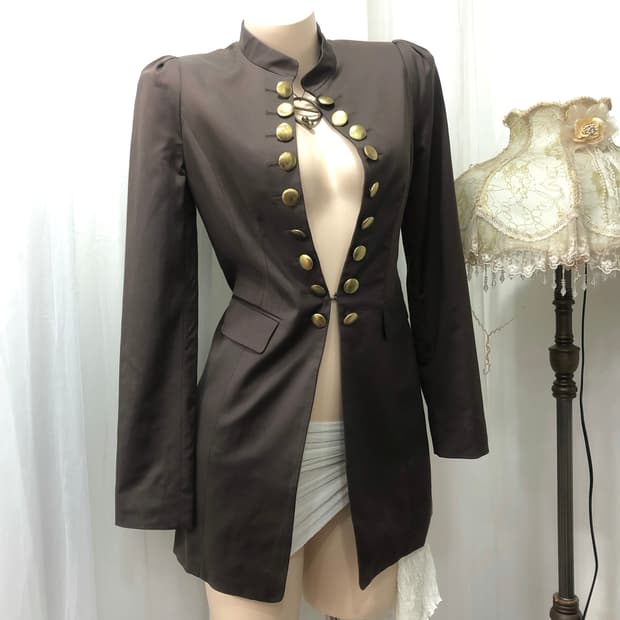 brown tailored napoleon midi jacket