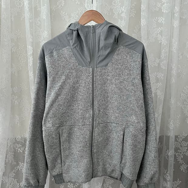 L) 아디다스 니트 플리스 후드 집업 그레이