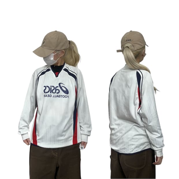 아식스 화이트 일본판 축구 빅 로고 웜업 슬리브 맨투맨 