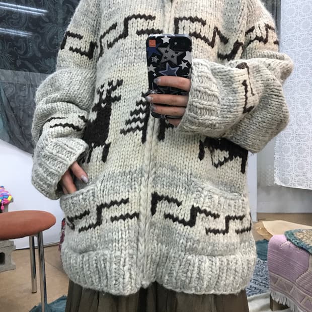 Kanata 코위찬 숄카라 니트 집업 자켓 