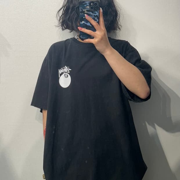 L 스투시 8볼 프린팅 반팔 티셔츠 블랙