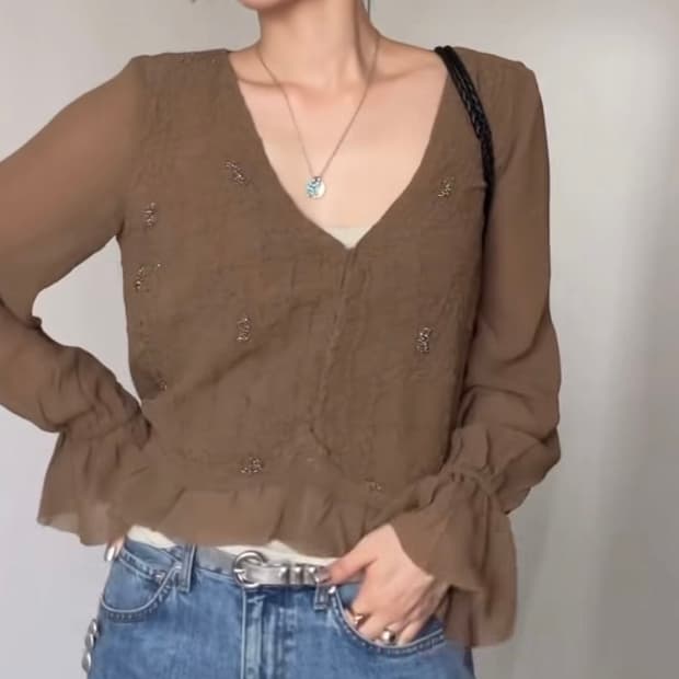 마시모두띠 Massimodutti 프릴 블라우스(M) 새상품