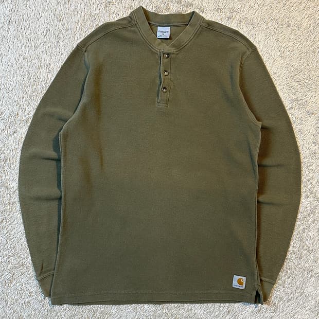 칼하트 CARHARTT 헨리넥 와플 니트 롱슬리브 긴팔 카키