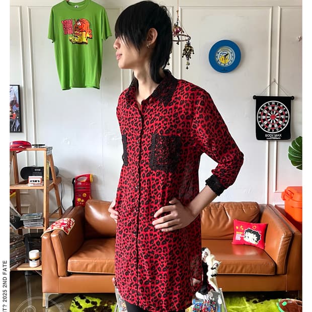 Jpn Red Leopard Pattern Long Shirt