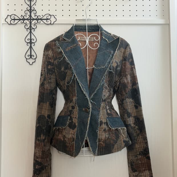 • Antique Checkered Denim Vintage Jacket