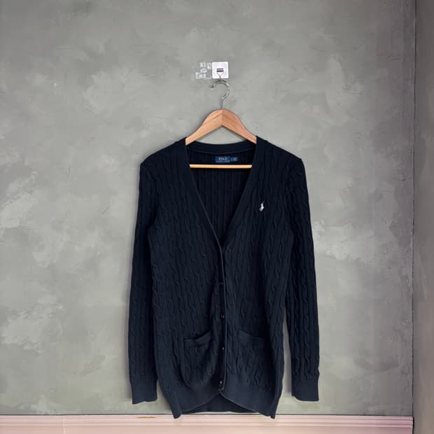 폴로 랄프로렌 꽈배기 니트 가디건 네이비