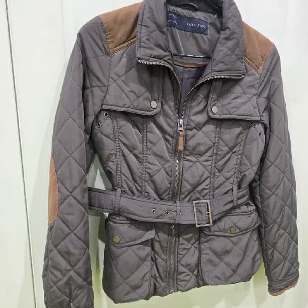 자라 베이직 퀼팅 벨트 자켓 카키