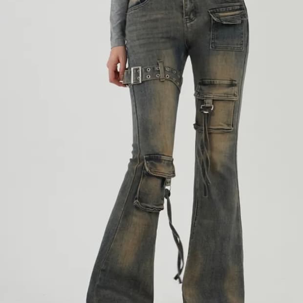 샌드워싱 버클 포켓포인트 부츠컷 청바지