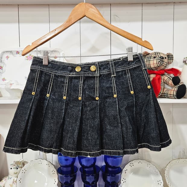 데님 플리츠 미니스커트