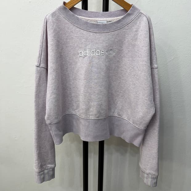 정품) 아디다스 여성 오버핏 크롭 라벤더 맨투맨 M
