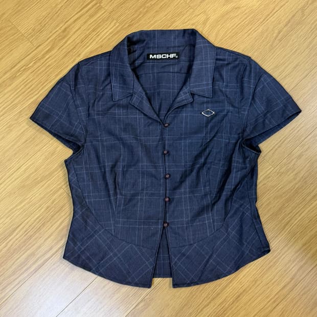 미스치프 체커드 숏슬리브 셔츠 네이비 M