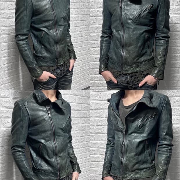 솔리드옴므 사선 더블짚 램스킨 자켓