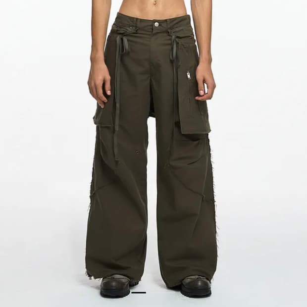 나체 투피스 포켓 스커트 팬츠 카키