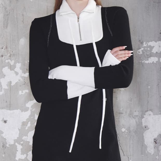 기준 Square Half Zip-up Dress Black S