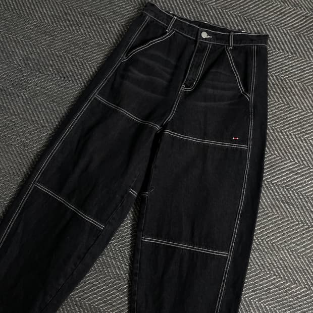 로맨틱 크라운 엔지니어드 와이드핏 데님 팬츠 블랙y 3722