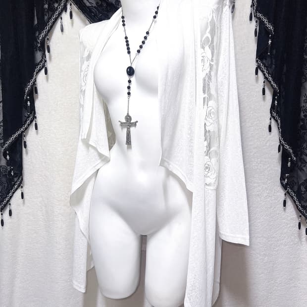 로맨틱고딕 엔젤릭 오리엔탈 퓨어화이트 레이스 로브 가디건 핀터 페어리