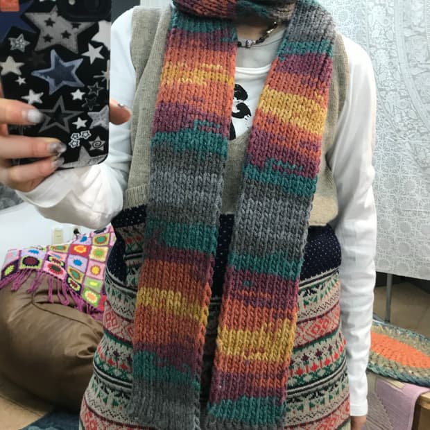 빈티지 스트라이프 케이블 니트 머플러 목도리 