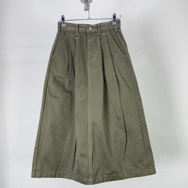 리 카키 롱 코튼 스커트