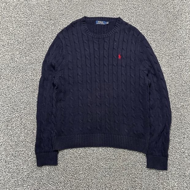 폴로 네이비 케이블 코튼 니트