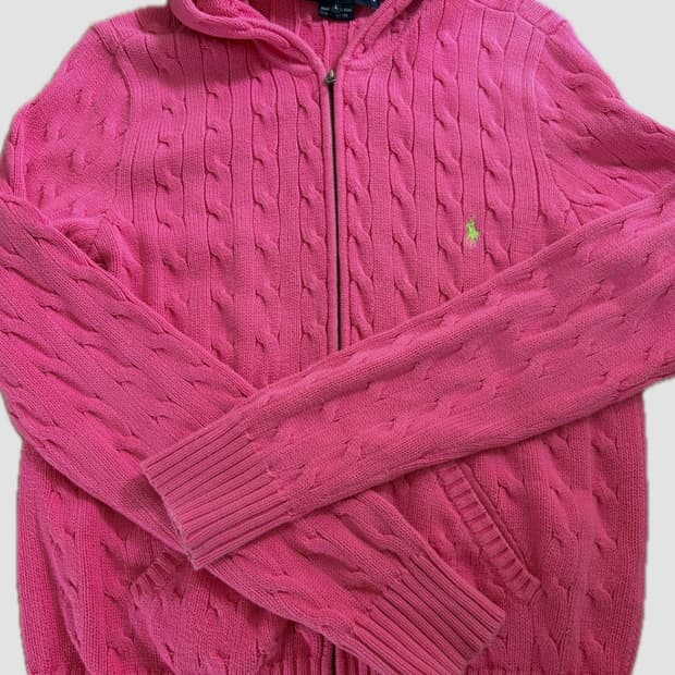 폴로 핫핑크 니트집업