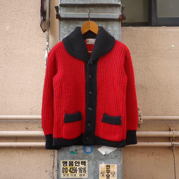 50s Curl-rite 투톤 헤비울 컬링 스웨터