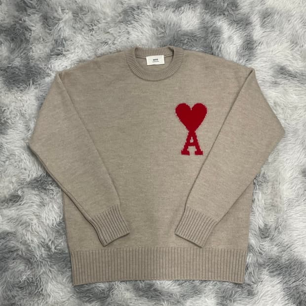 아미 인타르시아 빅하트 로고 니트 샴페인 베이지 [m]