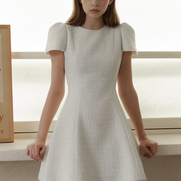 플로움 트위드원피스 미니드레스 화이트 xs