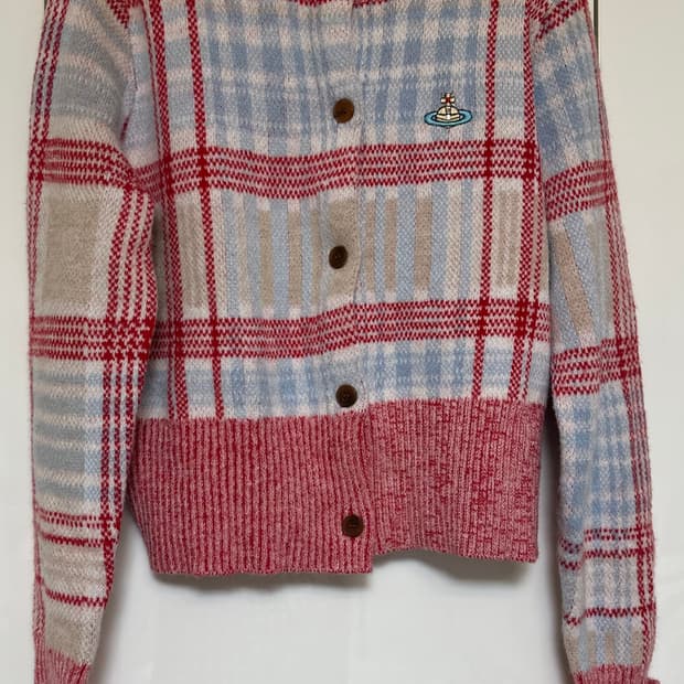 비비안웨스트우드 마드라스 체크 메리노울양모가디건 유일매물