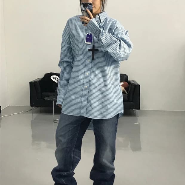 챕스 블루 체크셔츠