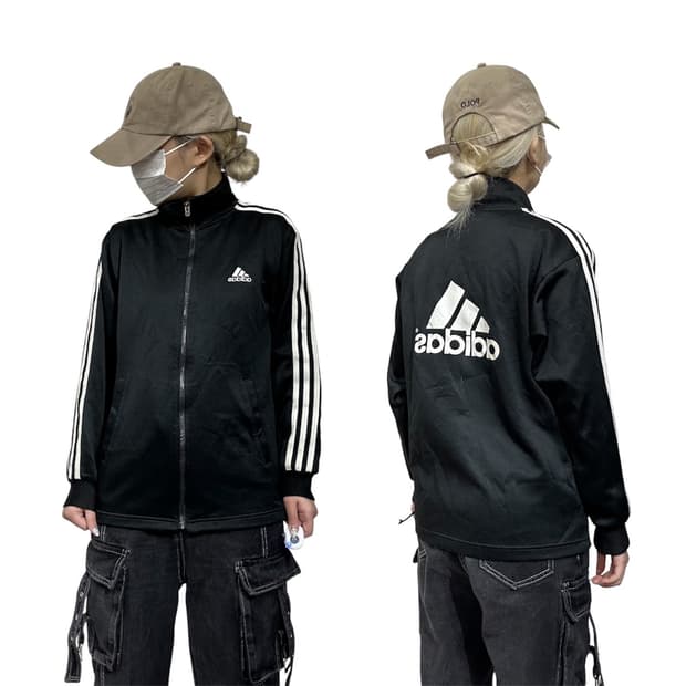90s 아디다스 블랙 화이트 삼선 빅 로고 오버핏 트랙탑 져지 