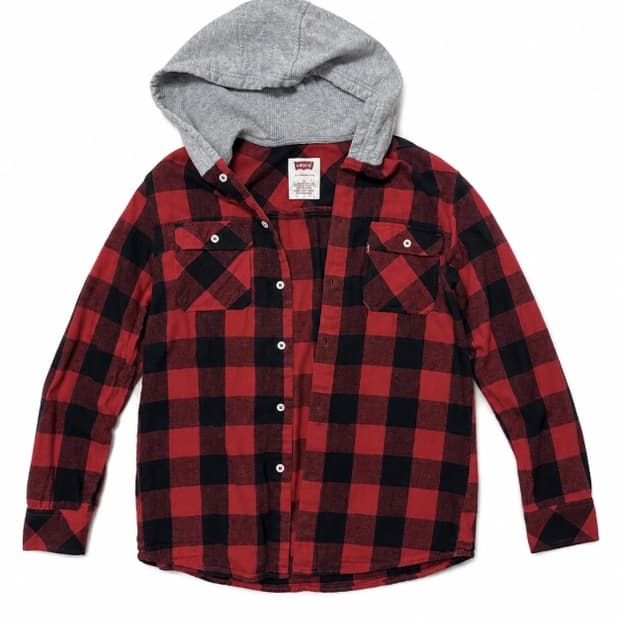 90s LEVI'S RED CHECK HOODED SHIRT