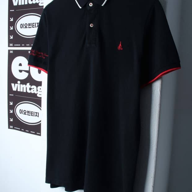 (L-XL) 빈폴 반팔 카라 티셔츠 레터링 스몰로고 블랙-H35173
