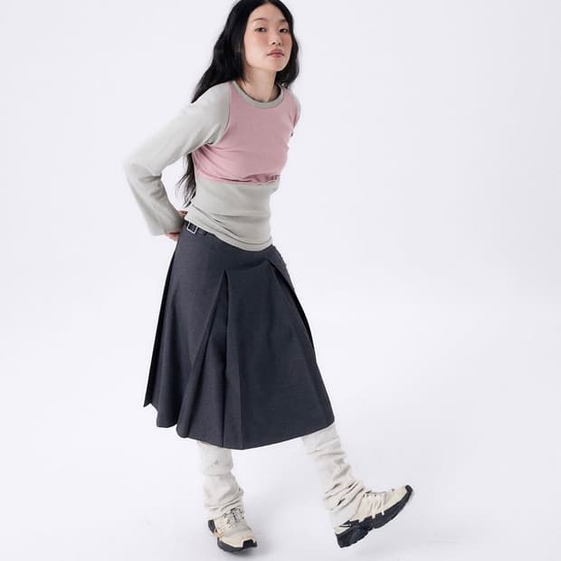 할로미늄 2 tone rip tight tee pink/khaki