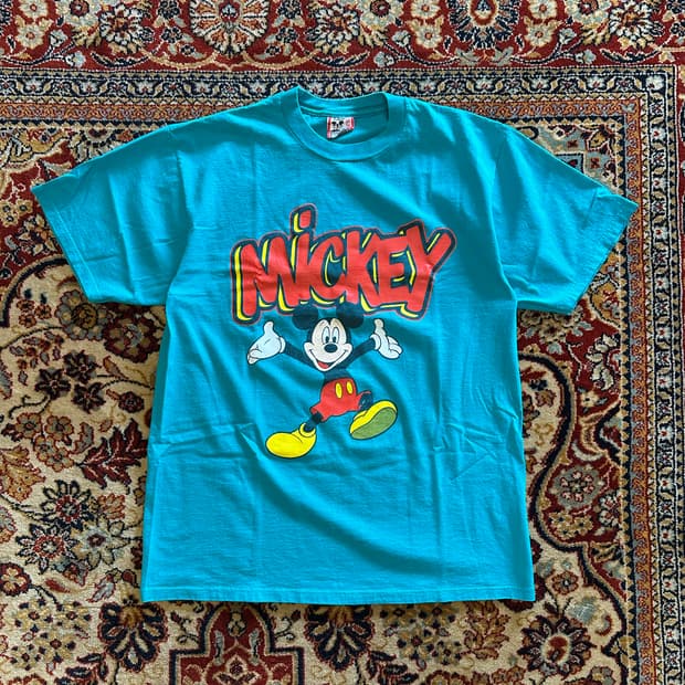 90s 디즈니 미키마우스 "그래피티 로고" 싱글스티치 - XL