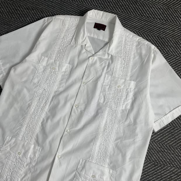 90s 구아야베라 페이즐리 자수 린넨 셔츠y 3729