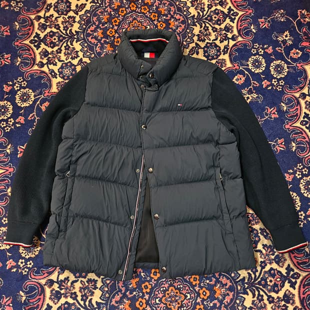 타미힐피거 구스다운 니트 레이어드 패딩 점퍼 M size