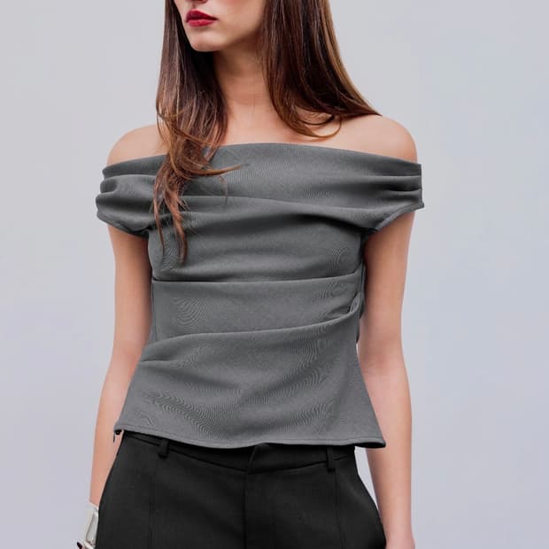 셔링 오프숄더 크롭탑 블라우스