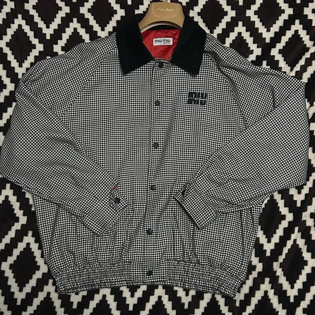 미우 하운드투스 체크 코치자켓