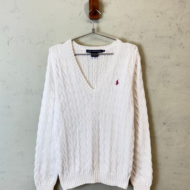 폴로랄프로렌 빈티지 화이트 케이블 니트